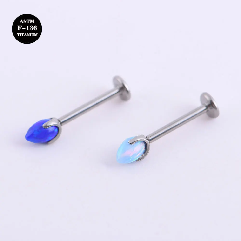 16G Implant Grade Titanium ASTM F136 Labret Stud With Bullet Opal Jewelry for Tongue Lip Helix Cartilage Piercings