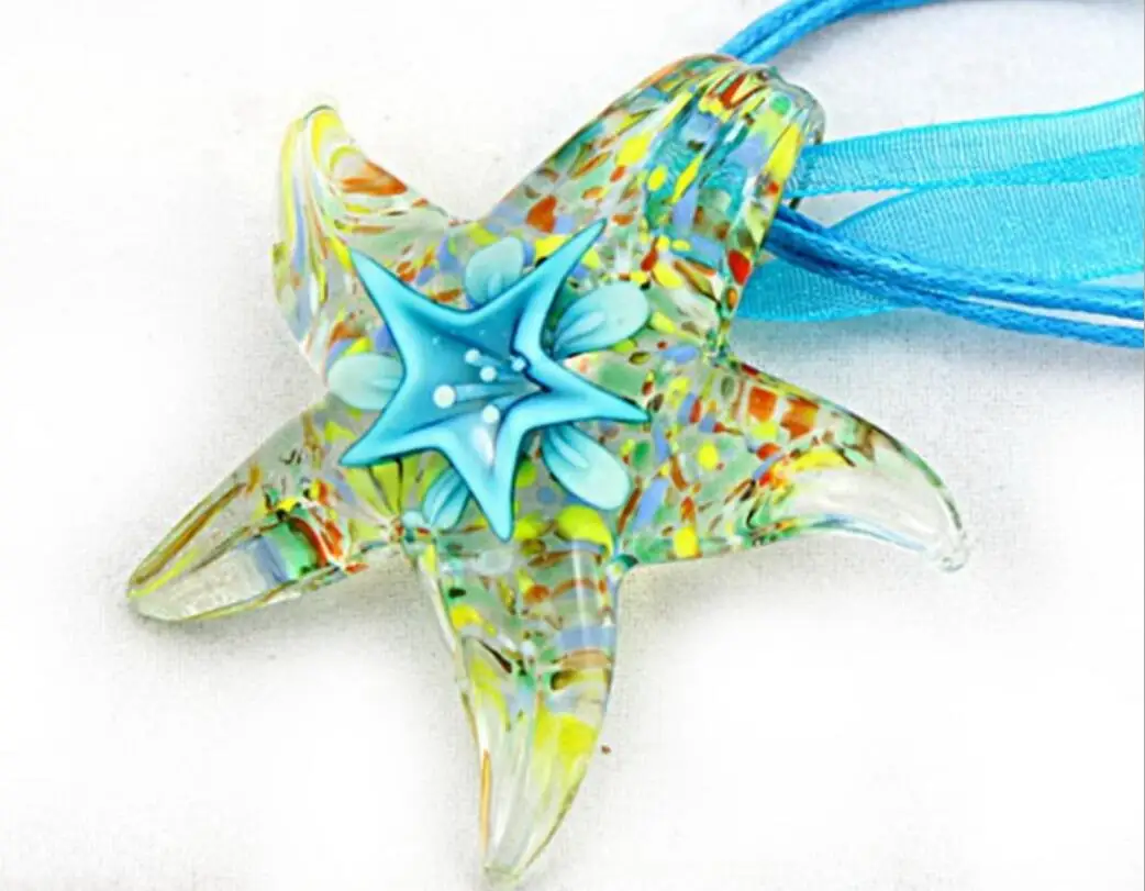 New Handmade Murano Lampwork Glass Flower Star Pendant 50*45MM Fit Necklace LL64