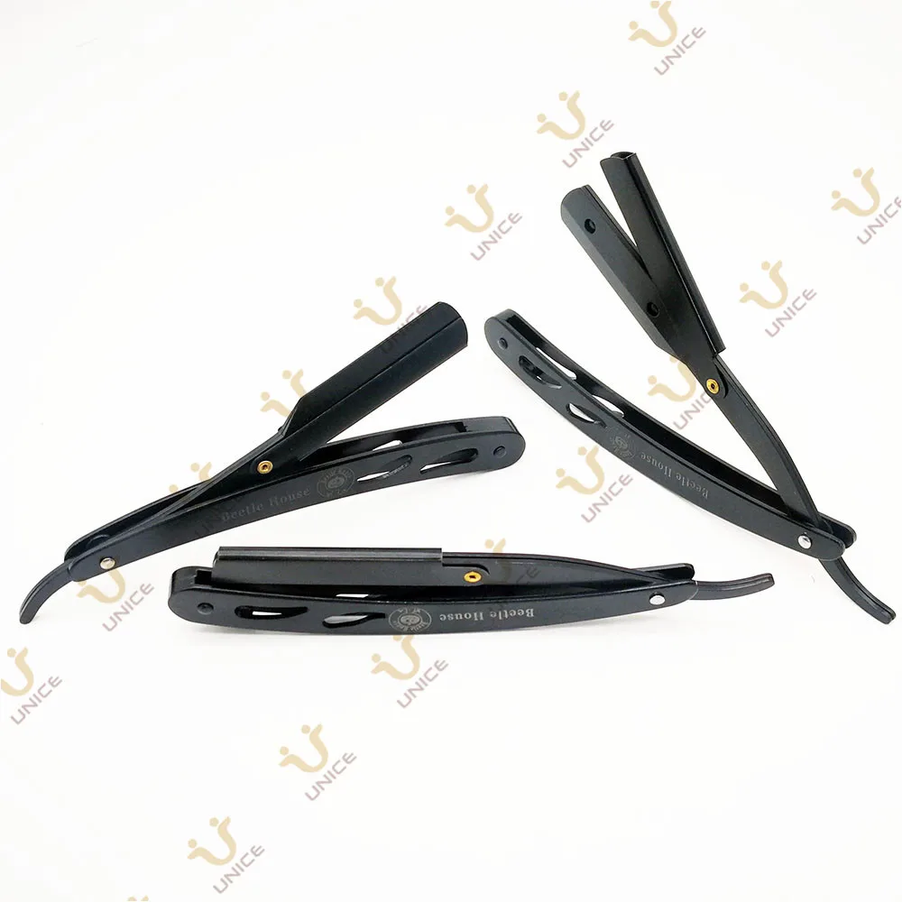 Free Custom LOGO 10 Pieces Straight Edge Razor for Blades Men\'s Shaver Barber Shaving Tool Black Stainless Steel Beard Grooming