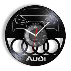 Custom Car Lgo Vintage Re-Purposed Record Clock Retro Sports Garage Mechanic Vehicle Wall Watch Laser Cut Handicraft Art