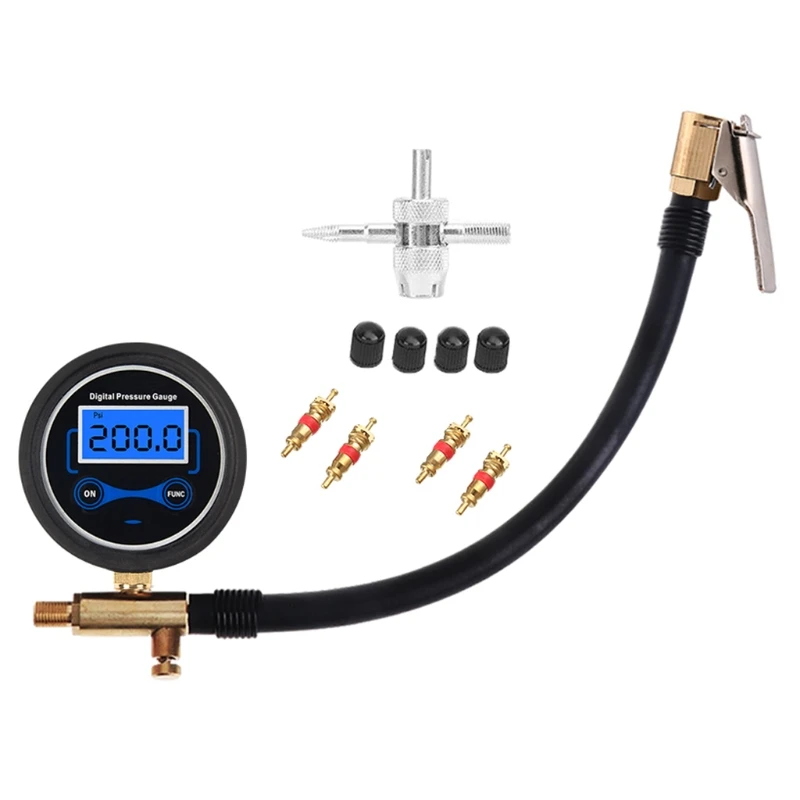 Digital Car Truck Air Tire Inflator Digital Pressure Gauge with Air Chuck & Hose Tire Pressure Gauge Tool for Car