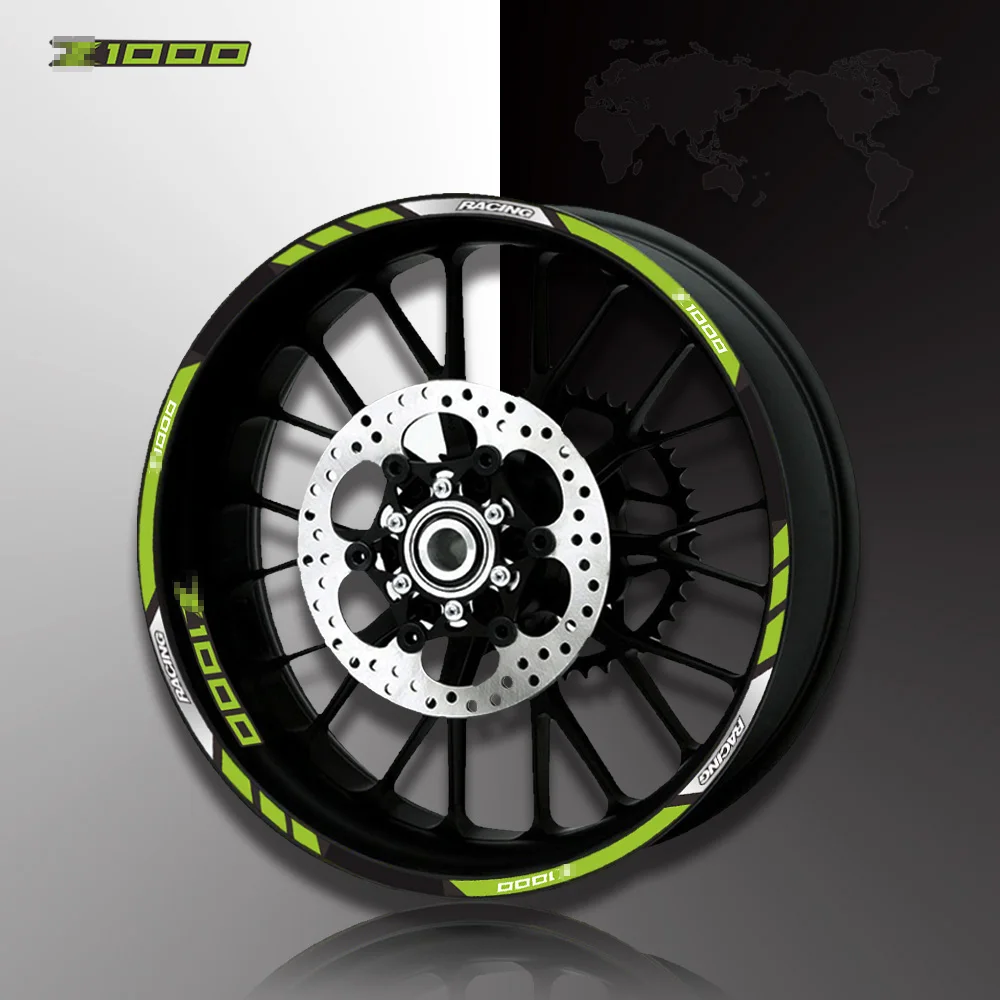 Motorcycle front and rear wheels Edge Outer Rim Sticker Reflective Stripe Wheel Decals For Kawasaki Z1000