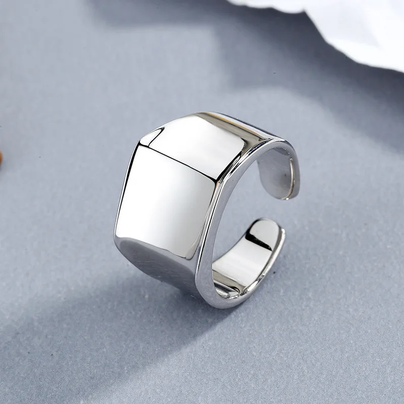 

SA SILVERAGE Smooth Face European American Fashion Simple Silver Jewelry S925 Sterling Silver Big Ring Square Domineering Male