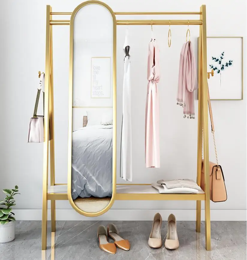 Mirror hanger integrated marble floor bedroom full body mirror hat rack simple modern clothing rack