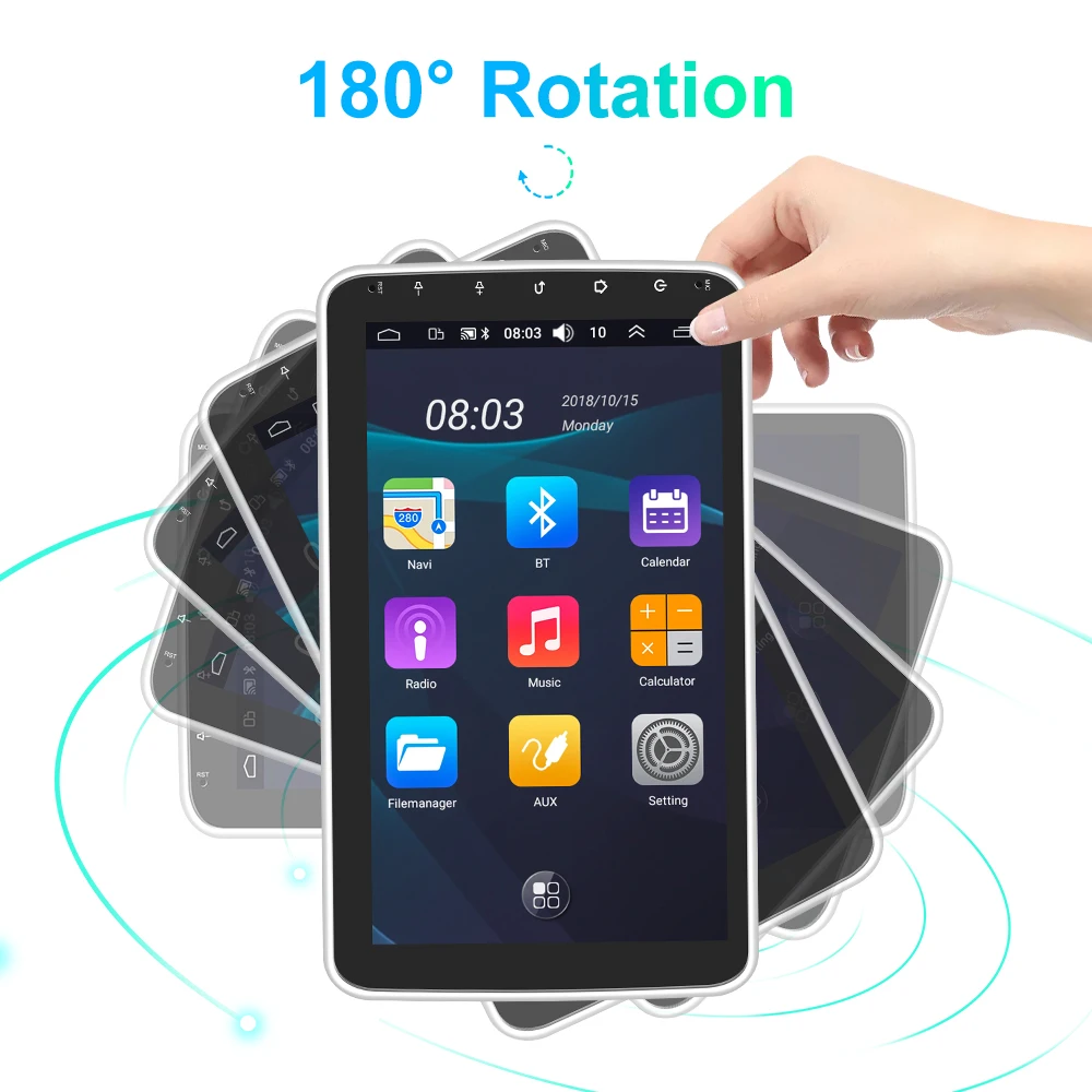 

Podofo Android 1Din GPS car stereo radio 10 inch 180°rotating screen car player With Bluetooth WIFI GPS FM radio receiver