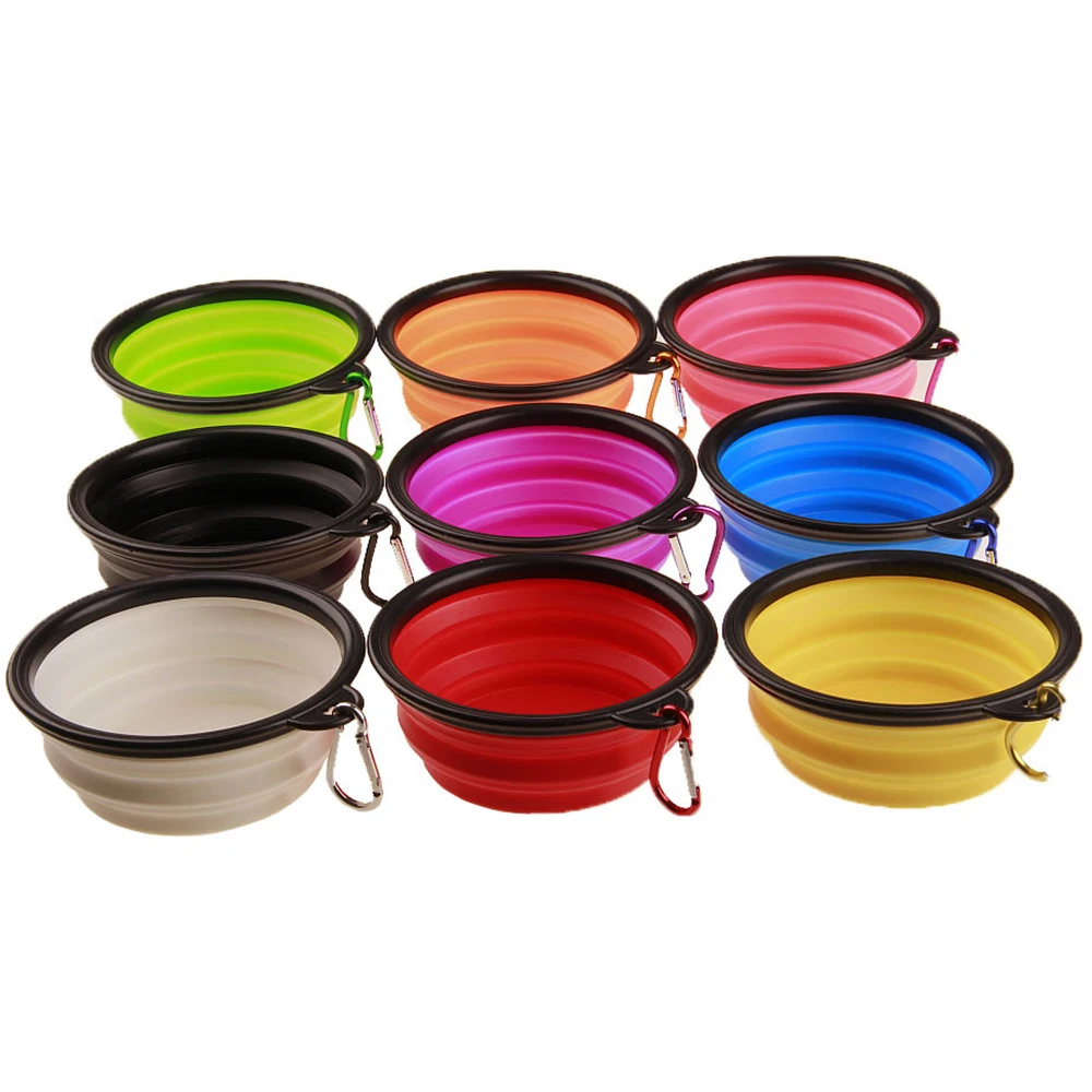 Pet Soft Dog Cat Folding Travel Bowl Puppy Portable Collapsible Foldable Pet Cat Food Water Feeding Silicone Bowls