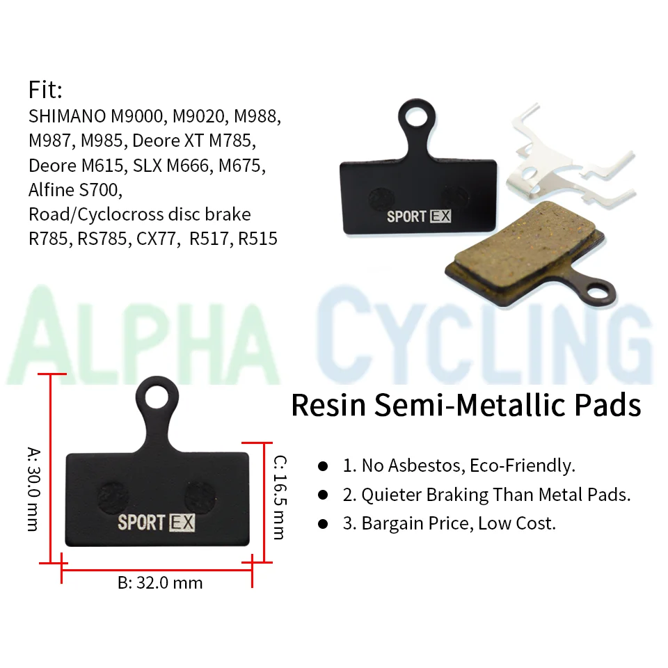 Bicycle Disc Brake Pads for XTR, M985, M988, Deore XT M785, SLX M666, M675, Deore M615, Alfine S700 Disc Brake, Resin, 10 Pr