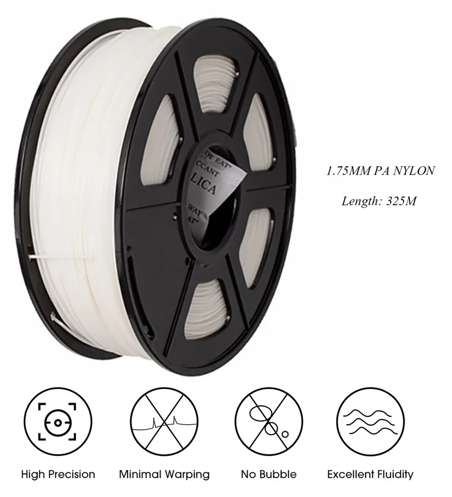 1.75mm 1KG/500g/250g PLA Nylon 3D Printer Filament High Tensile Strength Nylon Filament Good Flexibility 3D Printing Material