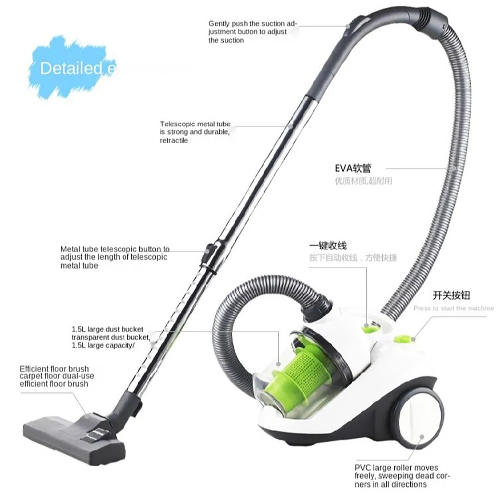 

HEPA Vacuum Cleaner Whirlwind Filtering with 1.5L Large Capacity Telescopic pipe Automatic Auto Rope