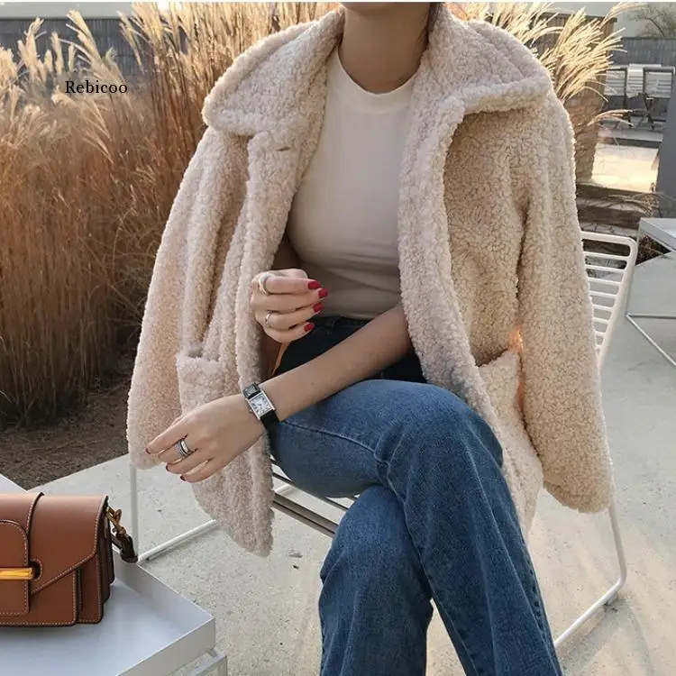 Faux Fur Thick Coat for Women Autumn Warm Soft Loose Fur Jacket Female Outerwear Button Plush Ladies Casual Winter Overcoat