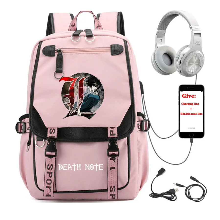 anime Death Note backpack Unisex Travel Backpack student School book Bag USB Charging teenagers Laptop packsack