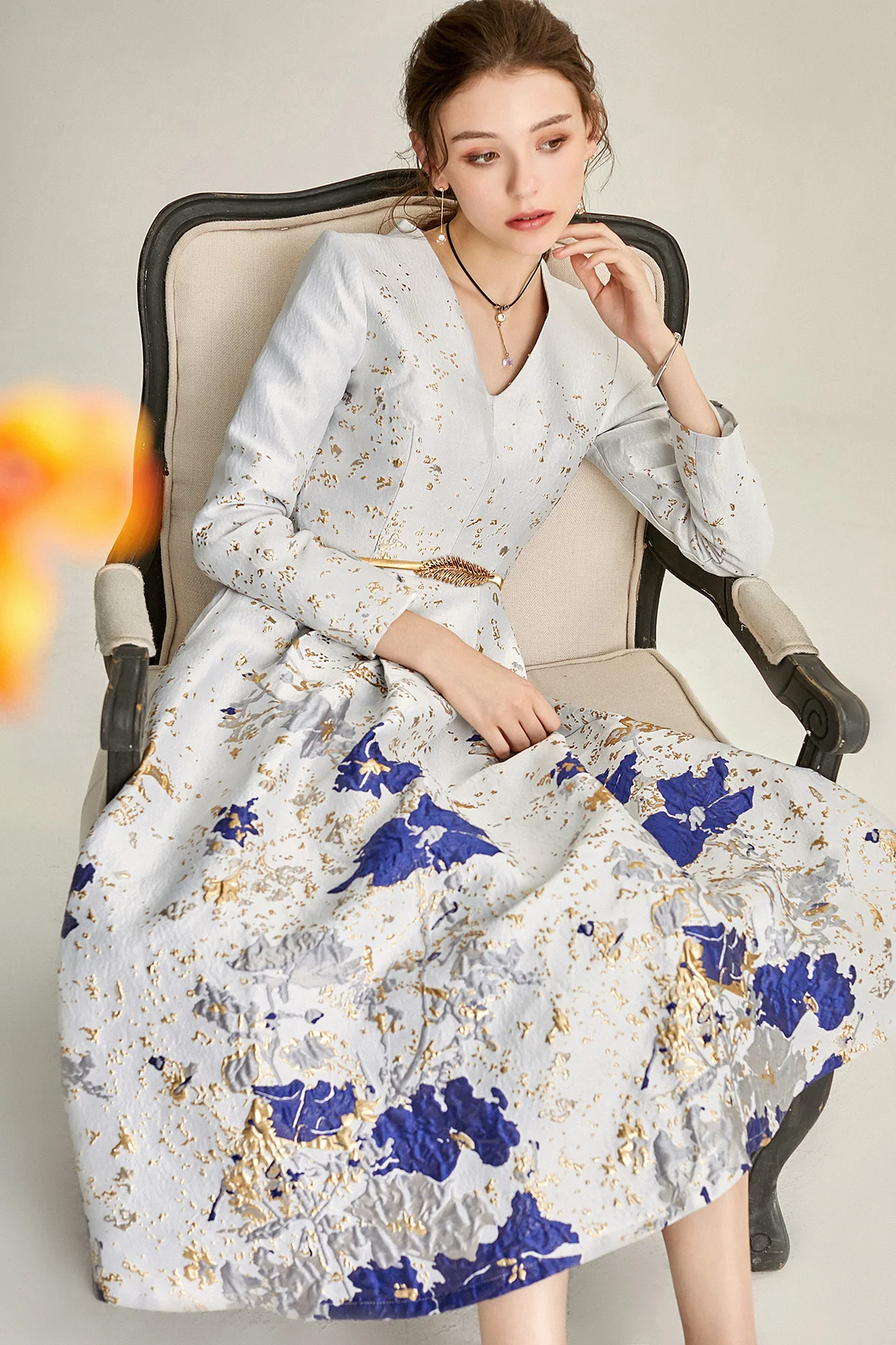 最終値下げ！【即完売品！】Bloom-Sleeve Jacquard Dress H41ecb3a8583741549b29834e61dea