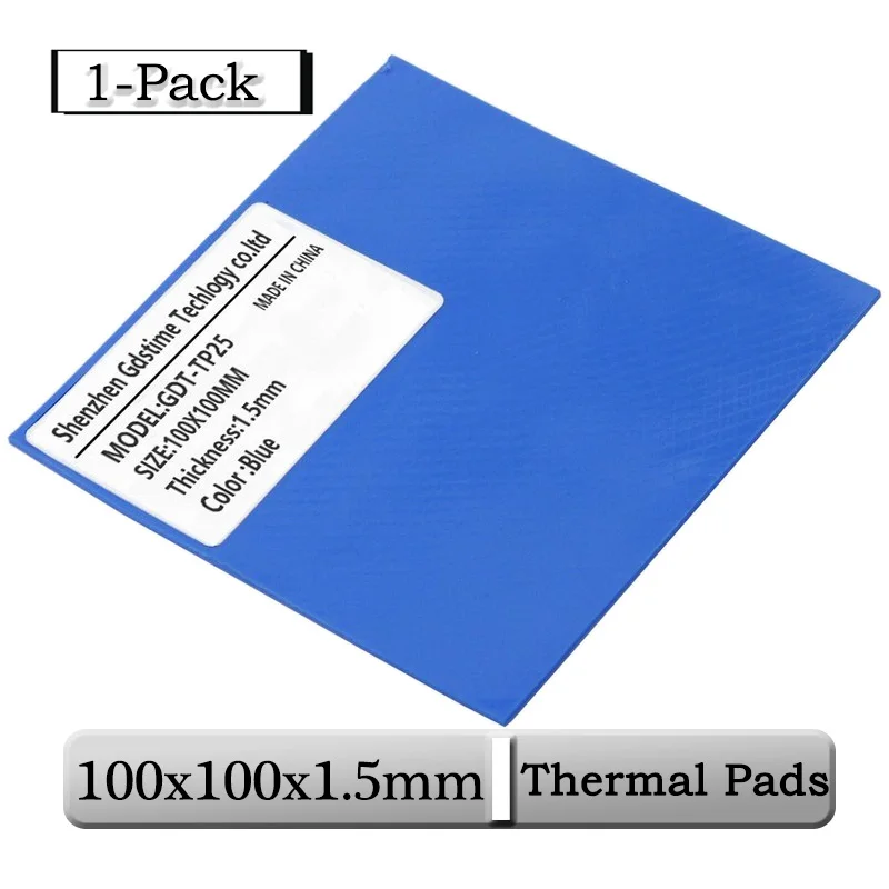 

1Piece Gdstime 100mmx100mmx1.5mm 0.15cm Thickness Blue CPU Heatsink Pad 100x1.5mm 15mm Cooling Conductive Silicone Thermal Pads