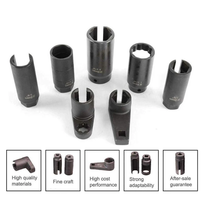 7PCS CR-V Steel Black Drive 3/8 And 1/2 Oxygen Sensor Socket Kit Wrench Removal Repair Installer Tool