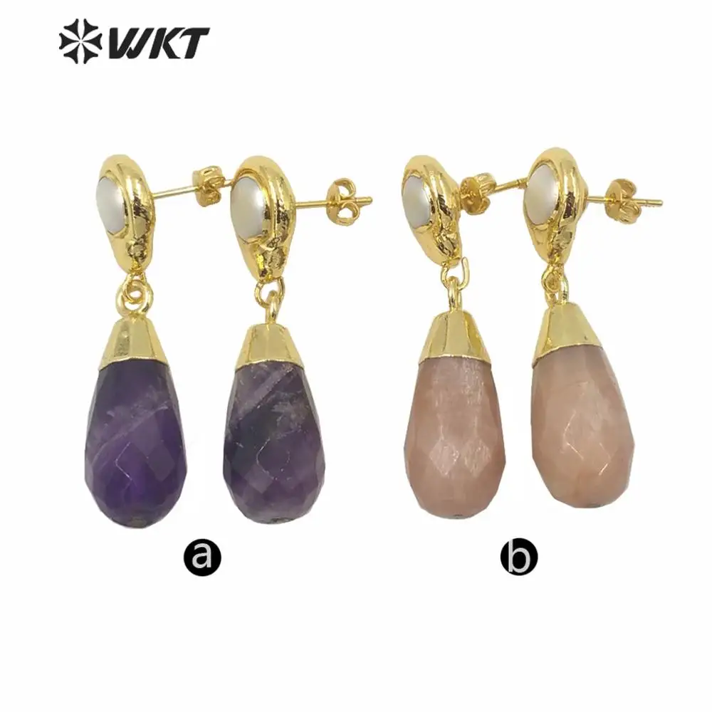 WT-E634  Populr Stone Drop Earrings Female Faceted Water Drop Stone Earrings Wedding Jewelry Stone Dangling Earring