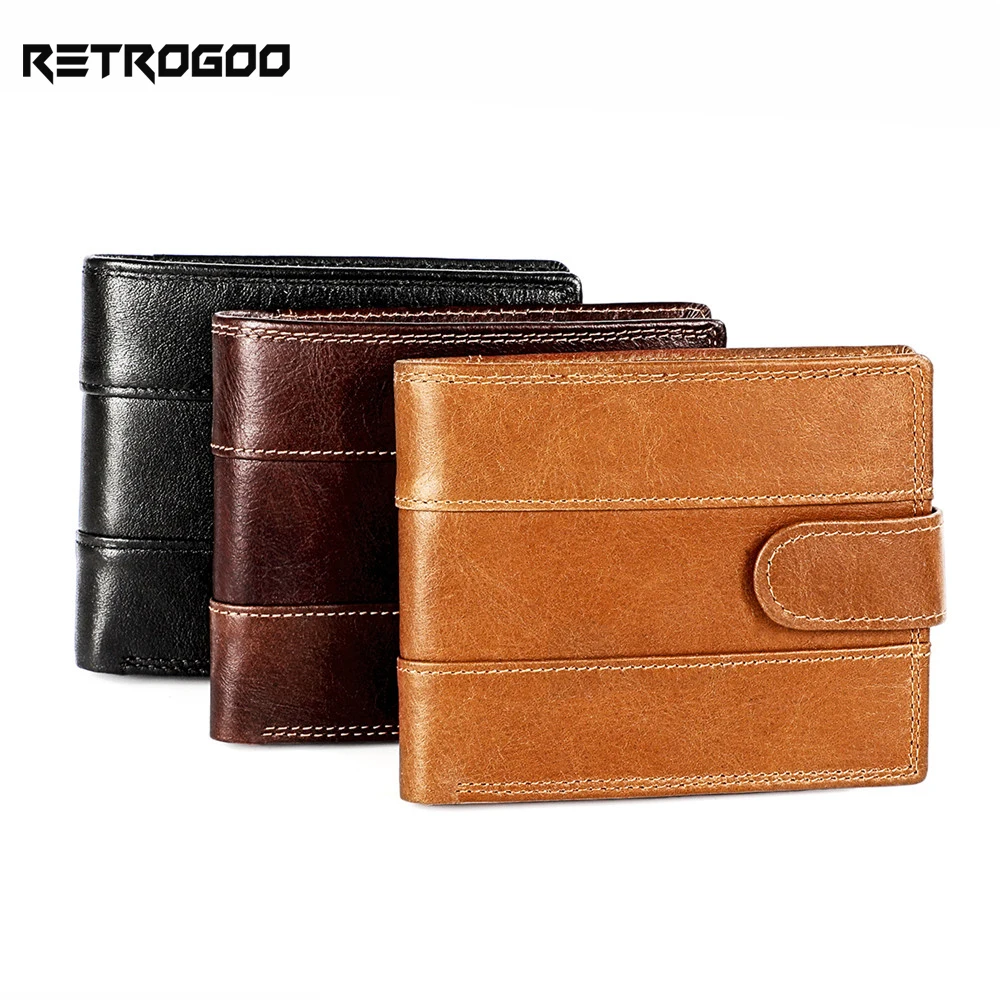 

RETROGOO Men's Wallet Cowhide Leather Wallet Card Holder Multifunction Men Purse Slim Money Bag Business Man Wallets Top Quality