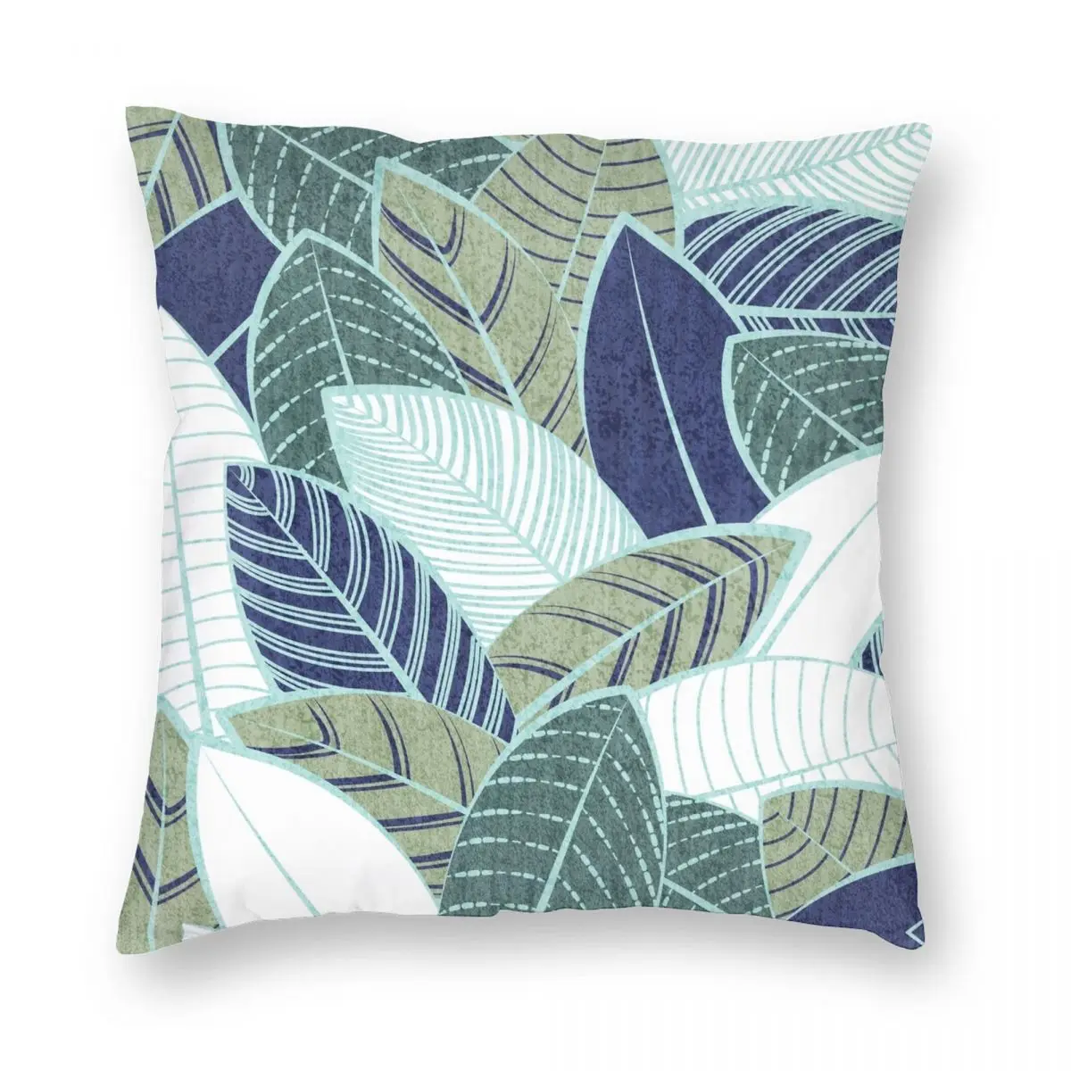 Leaf Wall Navy Blue Pine Sage Green Mint Square Pillowcase Polyester Linen Velvet Creative Zip Decor Room Cushion Cover