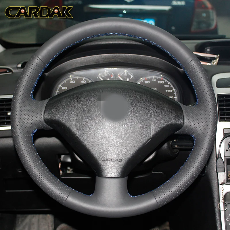 

CARDAK Black Artificial Leather Car Steering Wheel Cover Wrap for Peugeot 307 2001-2008 307 SW 2005-2008