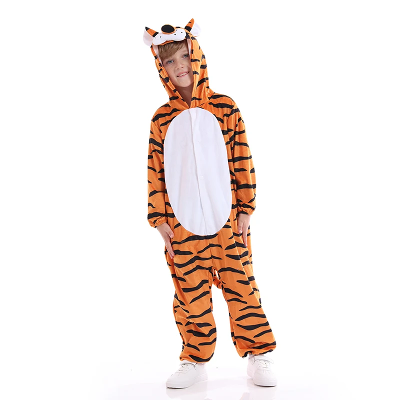 Kigurumi pijamas de tigre niños Unisex Halloween disfraz para niños Cosplay chicas animales con capucha mono Pelele de ropa de dormir de invierno