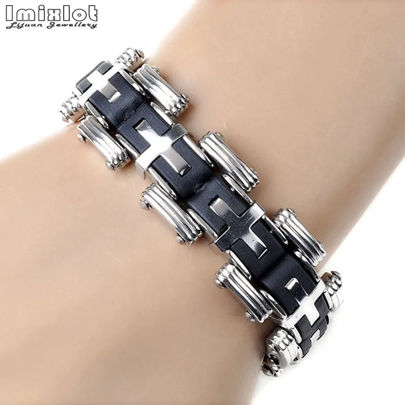 40 Style Men\'s Stainless Steel Link Chain Bracelets & Bangles Rubber Wristband Men Bicycle Motorcycle Black Silicone Bracelet