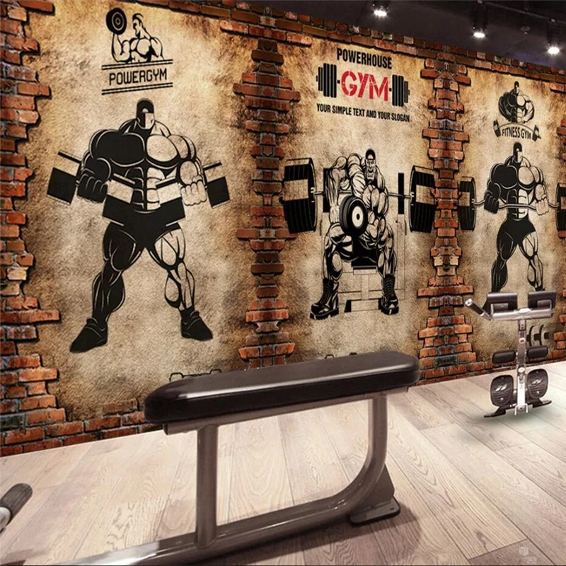 

beibehang Custom wallpaper 3d nostalgic brick wall retro sports fitness club weightlifting background wall living room wallpaper