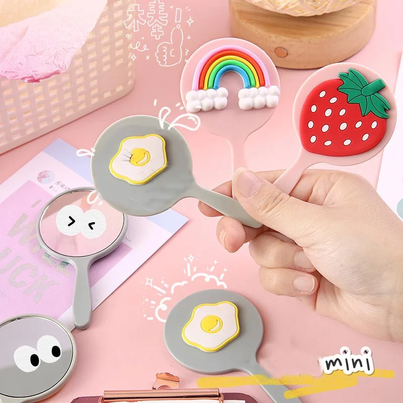 Cute Mini Handheld Cosmetic Mirror Dressing Salon Barbers Beauty Hair Hairdressers Cartoon Decorative Mirror With Handle