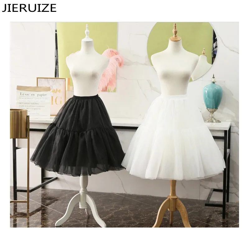 JIERUIZE-Anágua Preta Branca, Crinolina Curta, Anágua De Noiva, Underskirt para Vestido De Noiva, 60cm