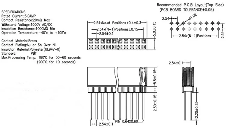 5 peça 2.54mm 2x 3p/4p/6p/8p/10p/18p pino fêmea empilhamento encabeçamento conector dupla fileira pc104 para o modo raspberry pi 2