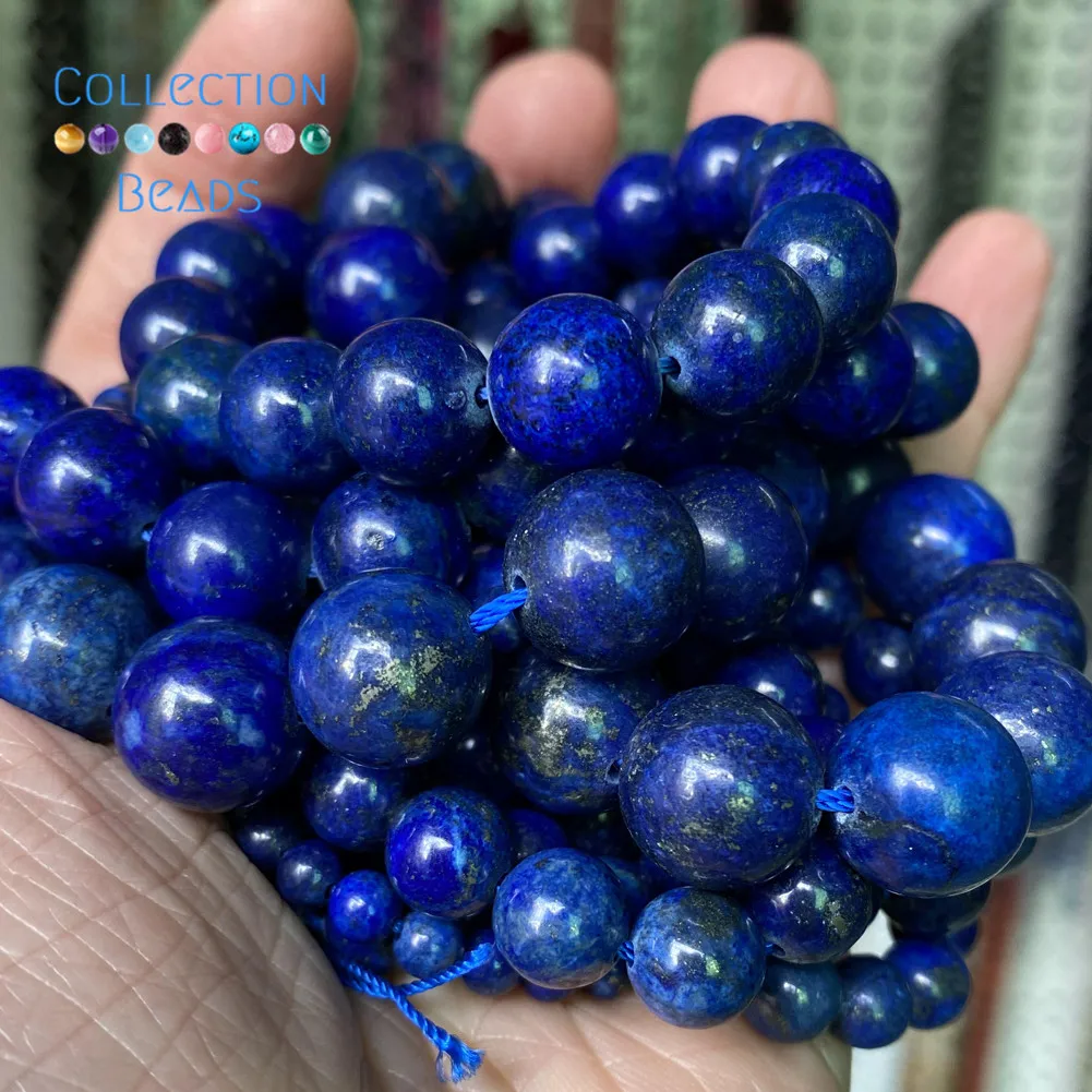 Natural Lapis Lazuli Stones Spacer Loose Round Beads For Jewelry Making 4-12 mm Diy Bracelets Accessories 15