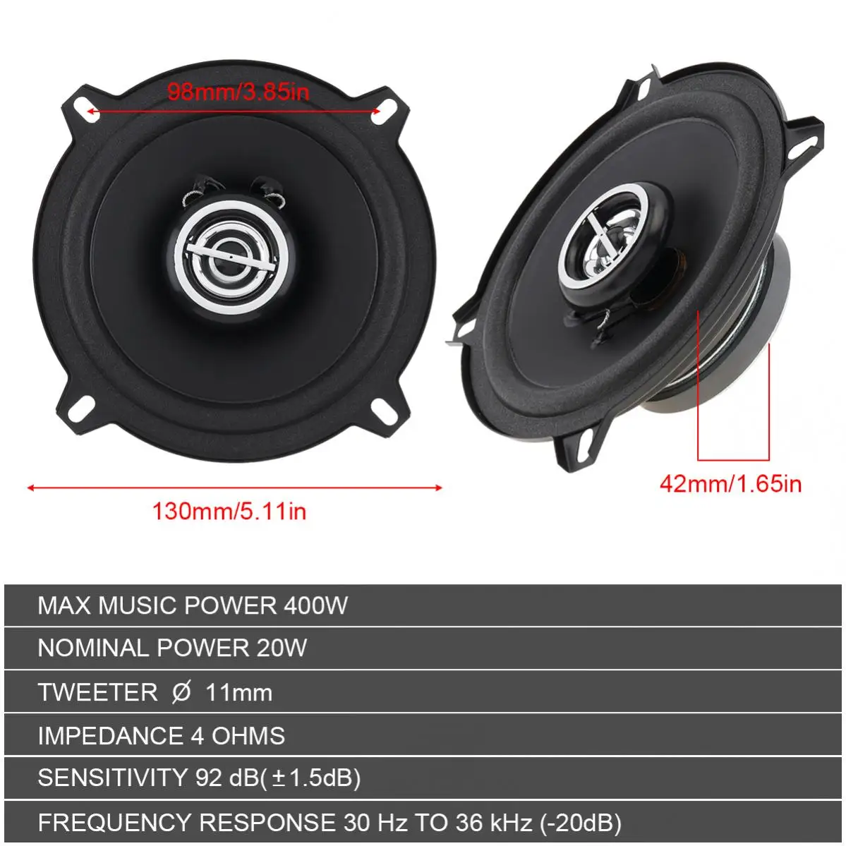 2pcs 400W 4 / 5 Inch Universal Car Coaxial Speakers Audio Stereo Full Range Frequency HiFi for Car Auto Loudspeakers