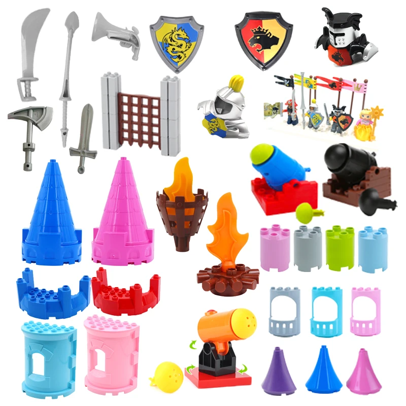 Castle Ancient War Scene Accessories Big Building Block Bricks Cannon Weapon Knight Armor Military Assembly Toys For Children