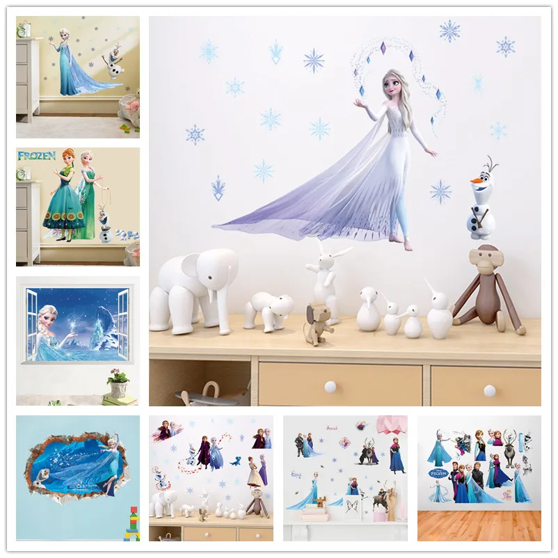 Cartoon Frozen Elsa Anna Princess Wall Sticker For Kids Room Bedroom Decoration Nursery Home Decor Decals Vinyl Mural DIY Poster