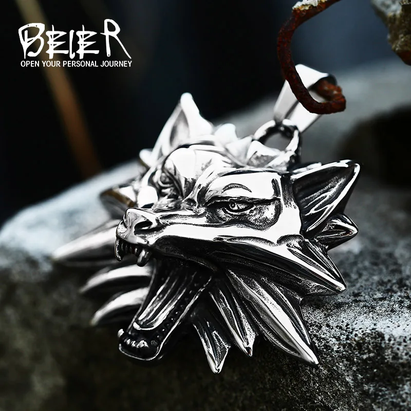 BEIER Punk stainless steel new design howling wolf pendant necklace viking men celt Charm Fashion jewelry Boys gift BP8-243