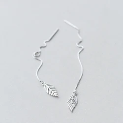 S925 Sterling Silver Long Chain Tassel Leaf Dangle Threader Earrings Gifts for Women Girls
