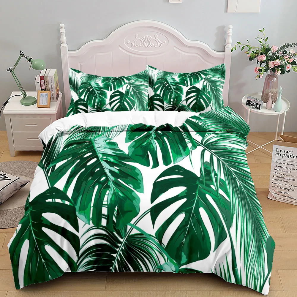 Tropical Palmtree Leaves Bedding Set King Queen Double Full Twin Single Size Duvet Cover Pillow Case Bed Linen Set