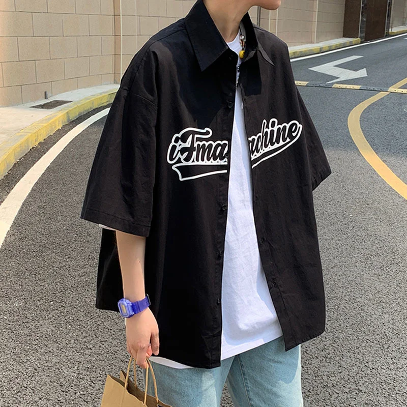 Summer hawaiian shirt coat men\'s Korean fashion versatile ruffian handsome 5-sleeve shirt ins2021 new top camiseta streetwear