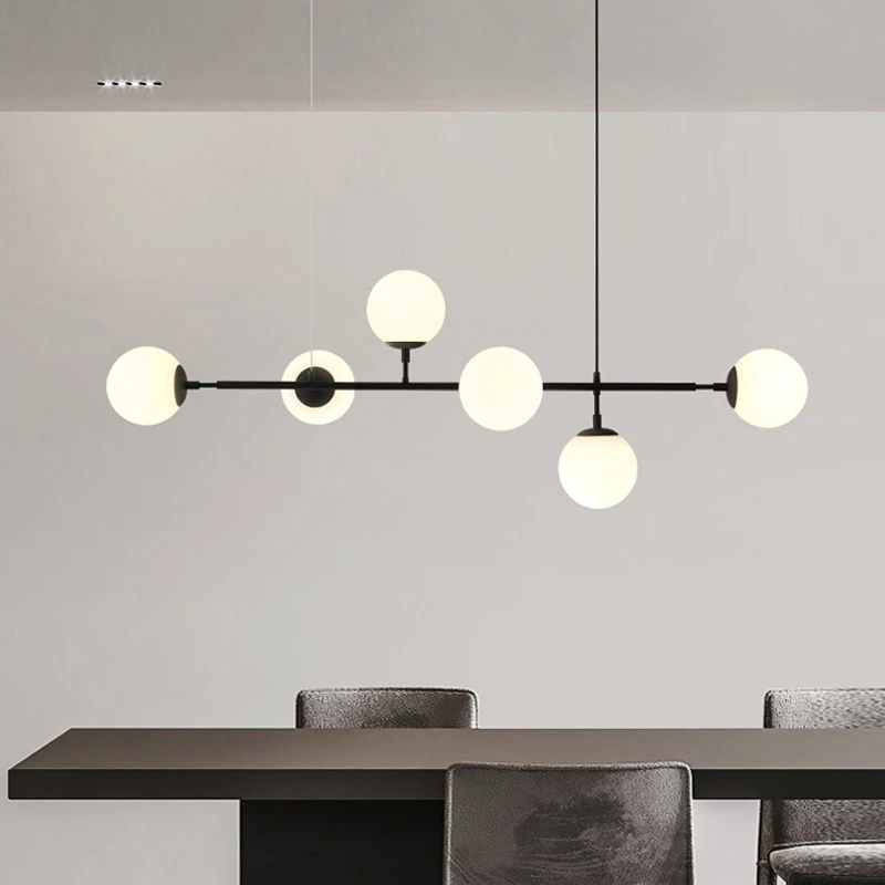 Nordic chandelier long Black designer bubbles glass ball light For  Art Decoration Restaurant Home loft style e27 chandelier image 3