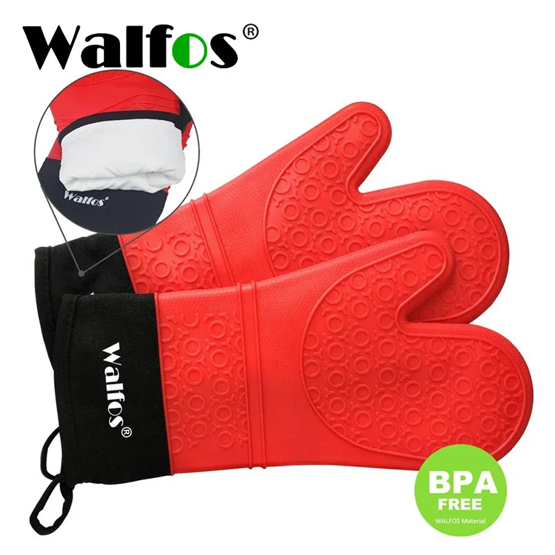 

WALFOS 1/2Pcs Heat Resistant Silicone BBQ Gloves Oven Mitt Kitchen Cooking Glove With Finger Household Gloves For Cooking Baking