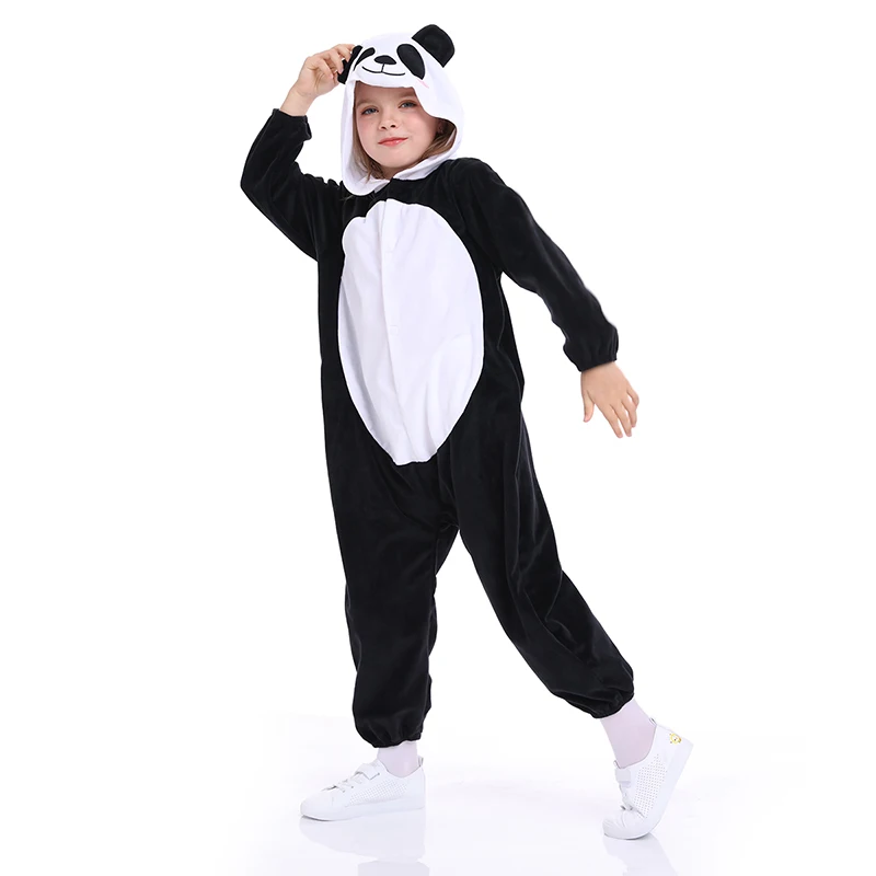 Halloween Panda Costume Animal Cartoon Cosplay Jumpsuit For Kids Plush Cat Panda Onesie Pajamas Unisex Christmas Winter Clothes