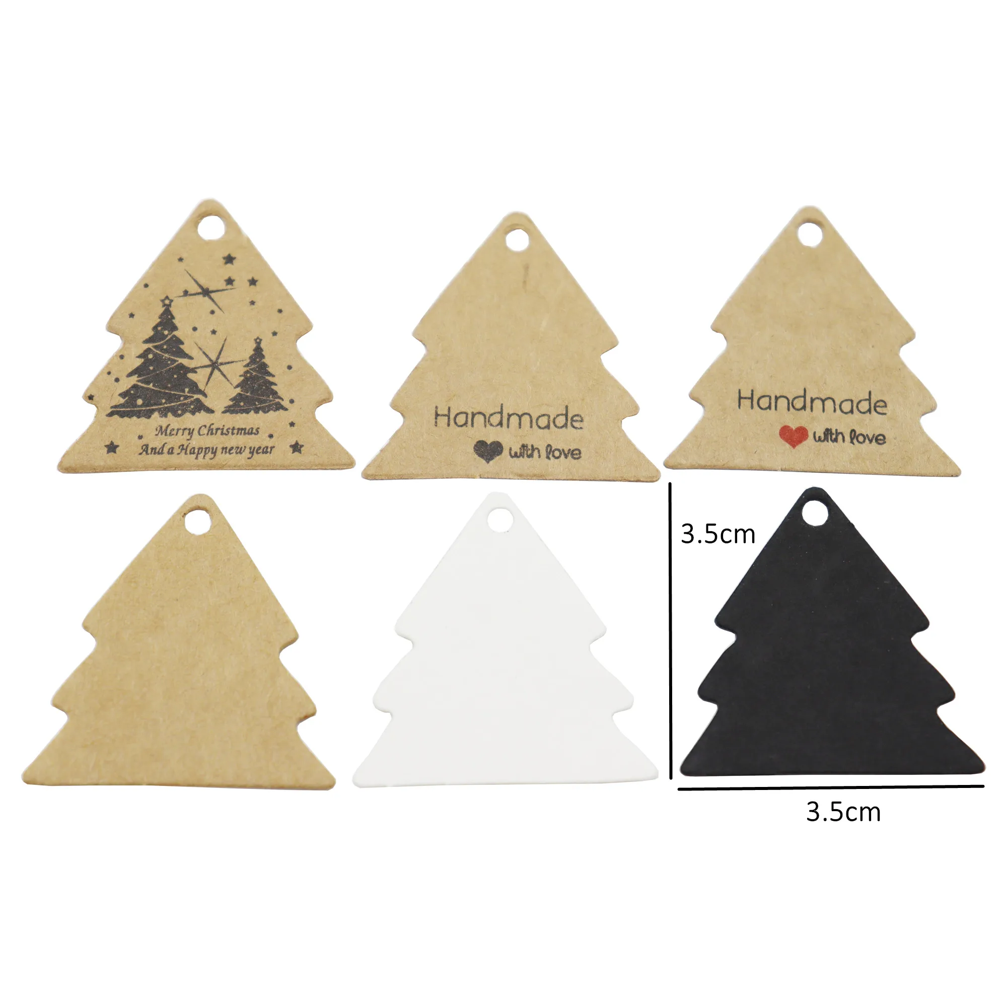 100pcs/lot 3.5*3.5cm White/Kraft Handmade with Love Hang Tags Garment Tags for Xmas/Candy/Gift/Cookies Packing Label Cards