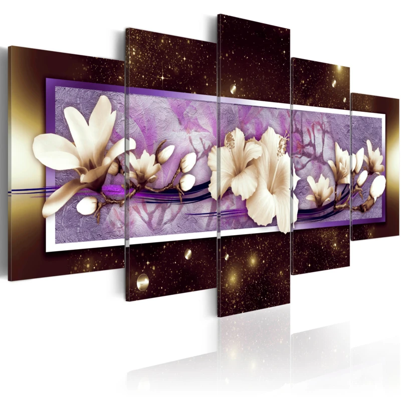 

5d DIY diamond painting 5 Panel Modern Magnolia Flowers full diamond embroidery mosaic cross stitch wall decor