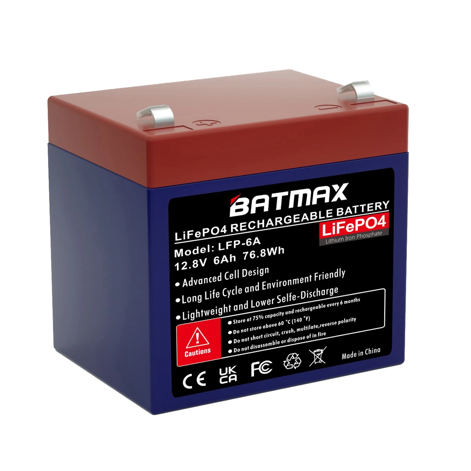 

Batmax 12V 6A Lithium LiFePO4 Deep Cycle Rechargeable Battery for RV, Solar, Marine, Overland, Off-Grid Applications