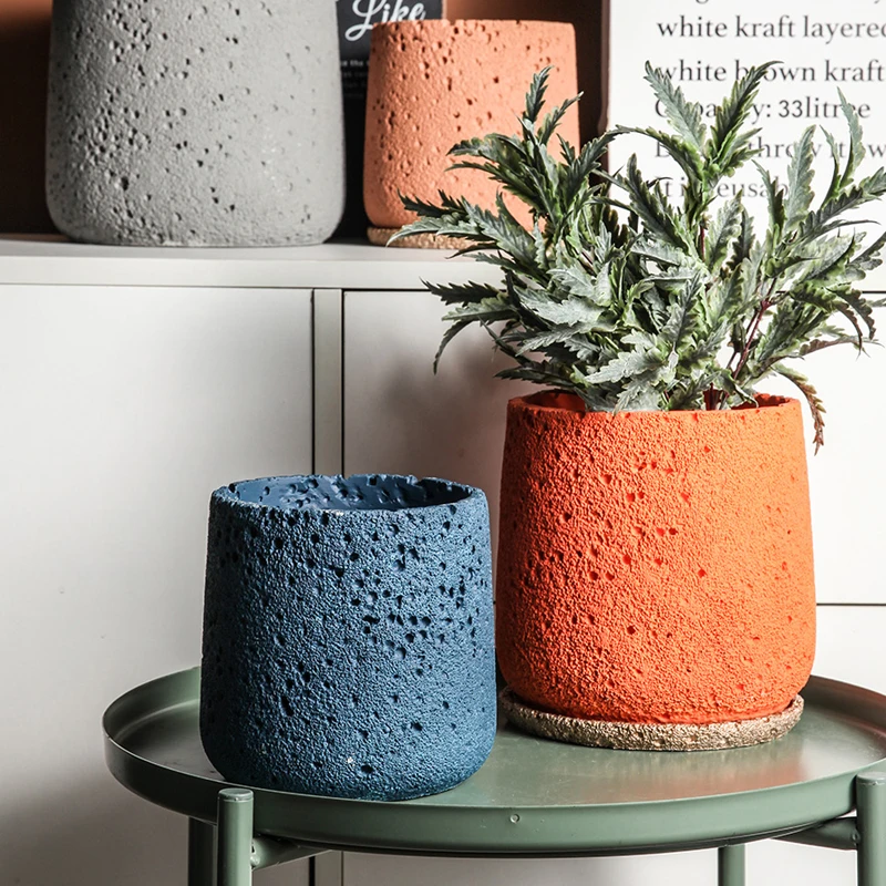 Cement Flowerpot Silicone Mold Nordic Style Simple Creative Pot Molds Sandstone Volcanic stone Texture Pot Silicon Mold