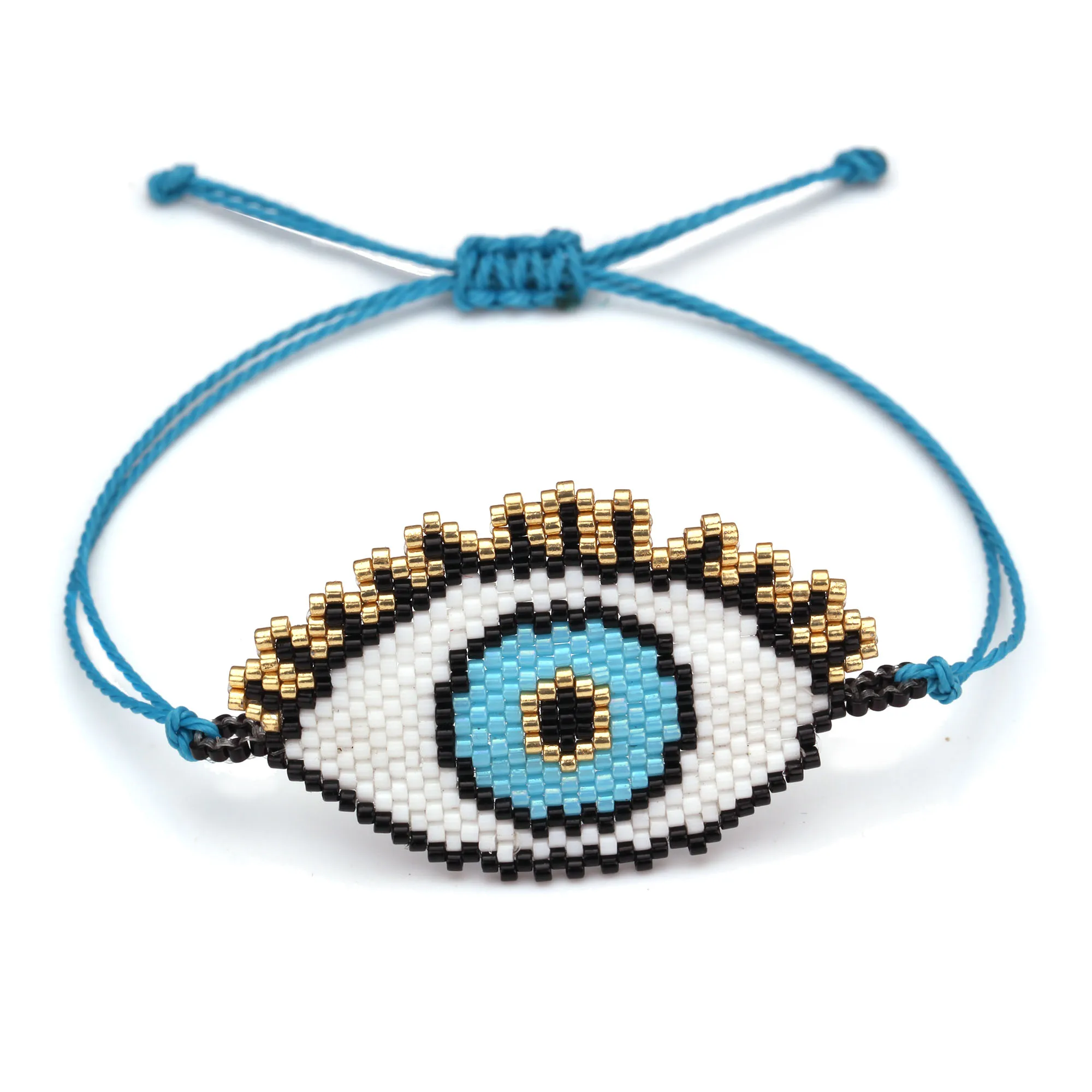 MIYUKI Glass Seed Beads Blue Evil Eye Adjustable Bracelet Women Boho Eyelash Women Men Big Greek Eye Handmade Jewelry Present