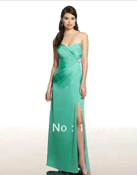 

free shipping 2014 Satin faced chiffon A-line sweetheart neckline open back asymmetric waist beaded medallion Bridesmaid Dresses