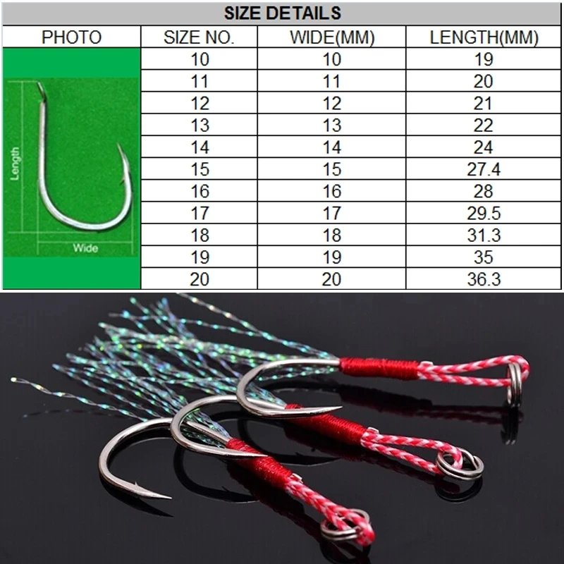 200pcs Saltwater Fishing Hook Jigs Assist Hook With Split Ring Barbed Jig Hooks High Carbon Steel Slow Jigging Pesca