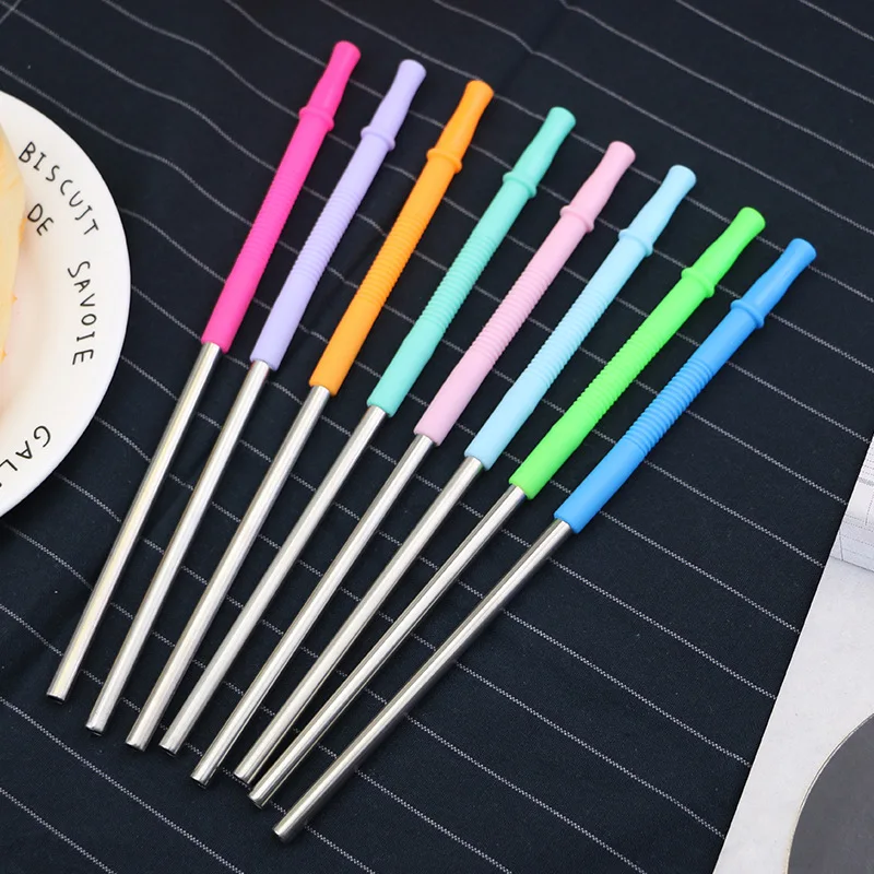 200pcs/lot Reusable Stainless Steel Straws With Silicone Tips Metal drinking Straw For Wedding Party wholesale