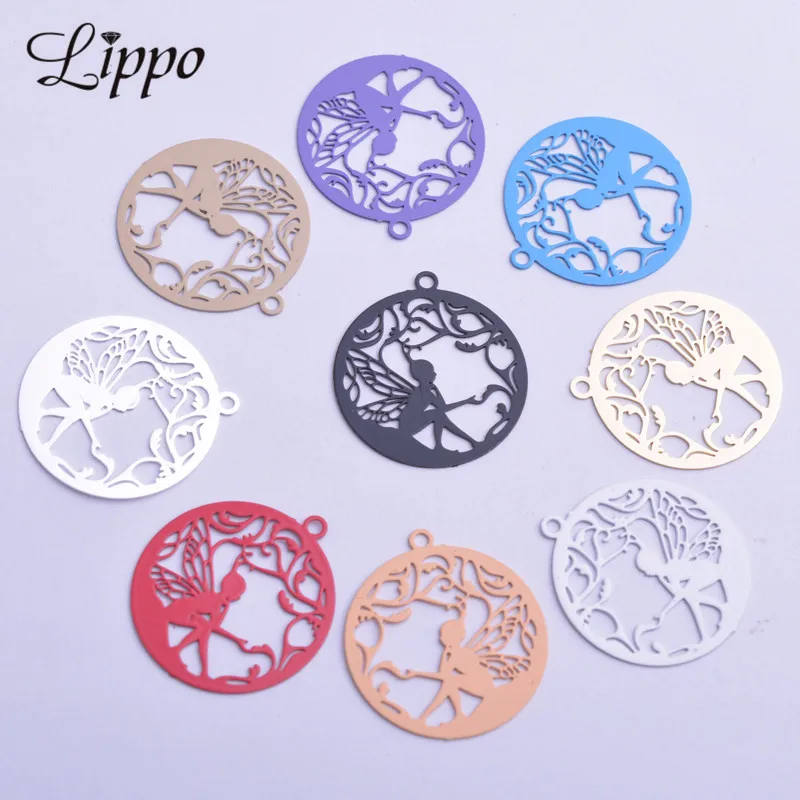 

50pcs AC11677 20*22mm Round Angel Charms Wings Girls Pendant DIY Earrings Jewelry supplies