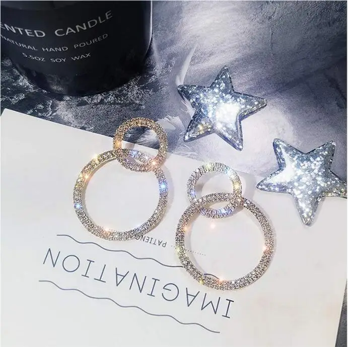 Glamour Fashion 2020 New Earrings Temperament Personality Wild Net Red Size Circle Crystal Long Ladies Earrings Wholesale