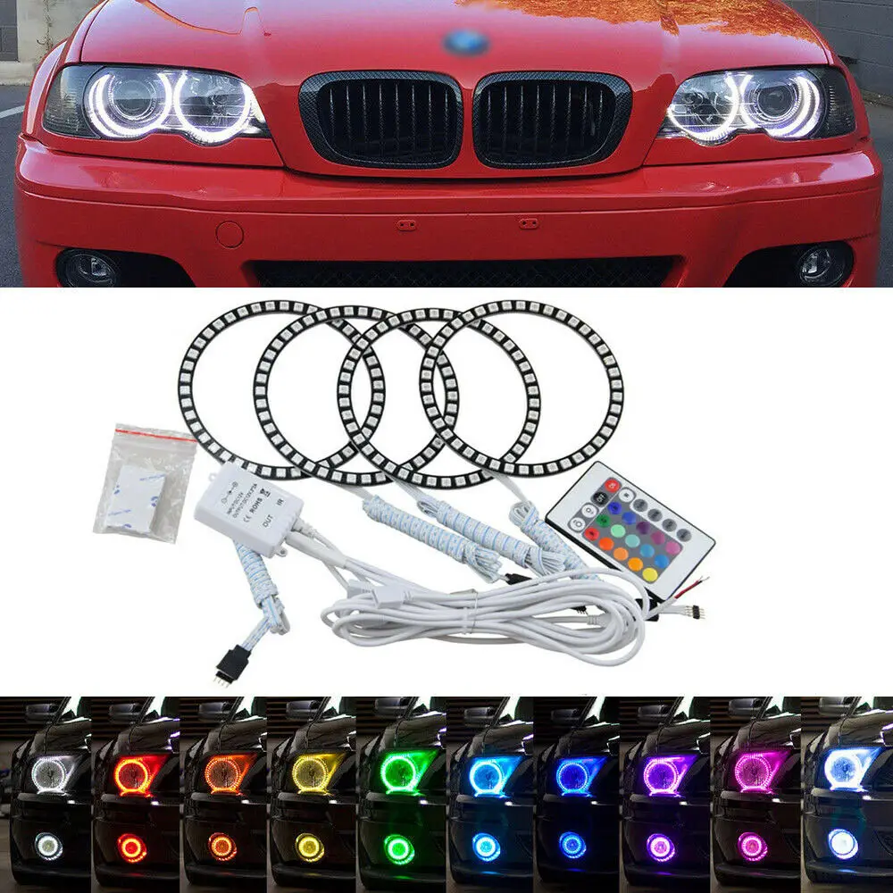 

4x Headlight Multi-color RGB LED Angel Eyes Halo Ring Eye Light Remote Control For BMW 3 7 5 Series E46 M3/E36 E38 E39